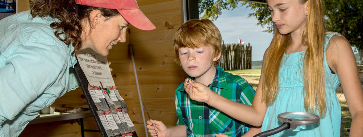 Senior Staff Archaeologist Mary Anna Hartley teaches a hands-on lesson at the Ed Shed.